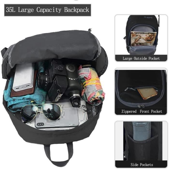 Meitianfacai Sac à Dos de Voyage pour École Randonnée Grand 35L Sacs à Dos de Voyage pour Hommes Femmes Ultra Léger Pliable Pliable Sac de Jour pour Camping Sports Extérieurs