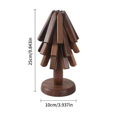 Lot De 4 Dessous De Plat En Bois Forme Sapin - 10x10x22 Cm - Pliables Et Isolants - Déco Noël Ou Cuisine
