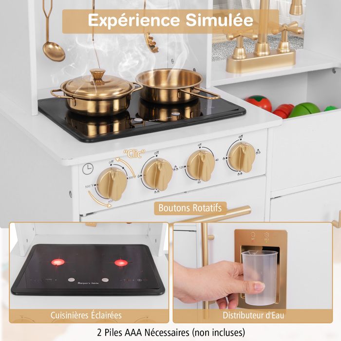 Cuisine Jouet En Bois Pour Enfants 3 Ans Et + - Avec Réfrigérateur, évier, Micro-ondes, Ustensiles, Jeu D'imitation Complet