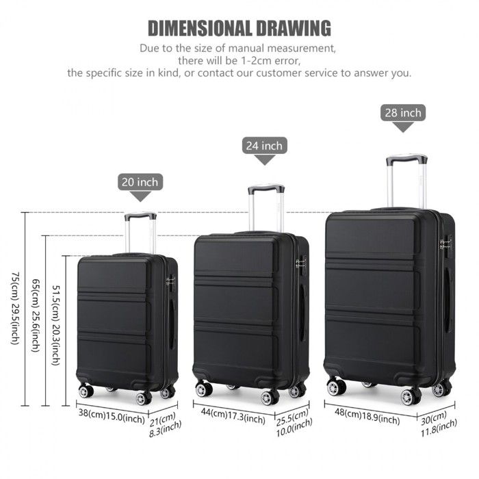 Set De Valises Cheffinger 4 Pièces - Coque Rigide - Trolley - Noir - NEUF - Parfait Pour Voyage Famille