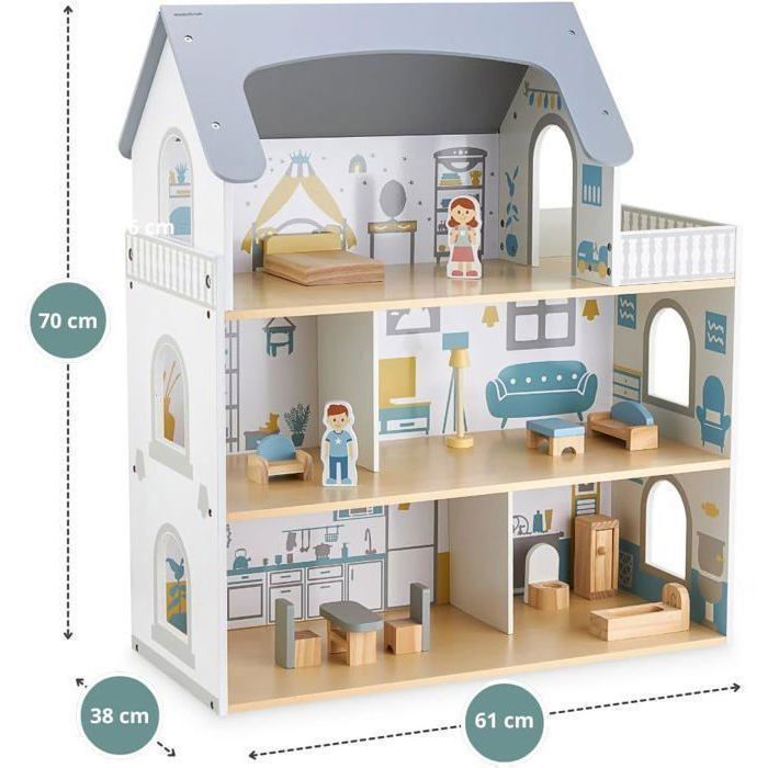 Maison de poupée en bois 3 étages Small Foot avec grand mobilier pour enfant dès 3 ans