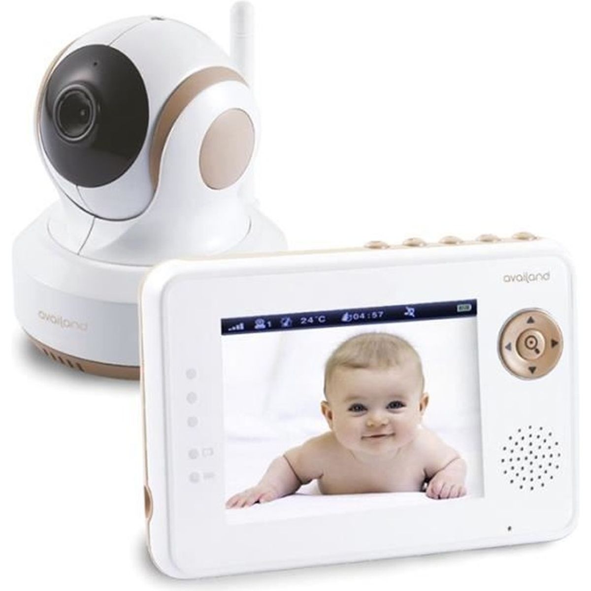 Babyphone avec cam/éra motoris/ée Beige//blanc Availand Follow Baby