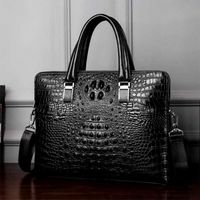 Porte-documents,Mallette de luxe 100% en cuir véritable pour hommes, sac à bandoulière Alligator, fourre tout  - Type Black