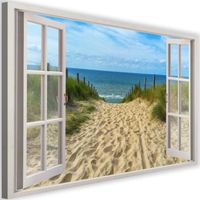 Tableau Décoration Murale Vue de la fenêtre sur la plage  120x80 cm Impression sur Toile intissee pour la Maison Salon Chambre