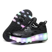 Chaussures à roulettes LED pour enfants - REMYCOO - Noir - Lacets - Dessus synthétique - Talon plat