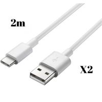 Cable USB-C pour Samsung A12 - A02S - A32 4G - A32 5G - A42 5G - A52 - Cable chargeur Type USB-C Blanc 2 Mètres [LOT 2] Phonillico®