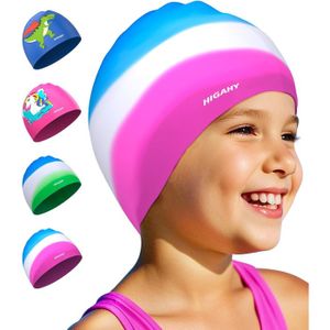 Bonnet De Bain Enfant Silicone 4-12 Ans – étanche, Anti-dérapant, Dégradé Bleu-vert – Natation, Aquagym