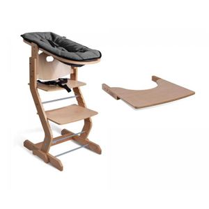 CHAISE HAUTE  Chaise haute réglable - TISSI - avec attache bébé et plateau en bois naturel - Marron - Mixte