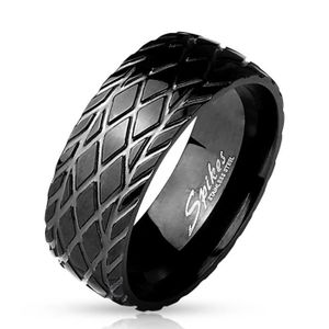 BAGUE - ANNEAU Bague anneau homme acier toute noire losanges effe