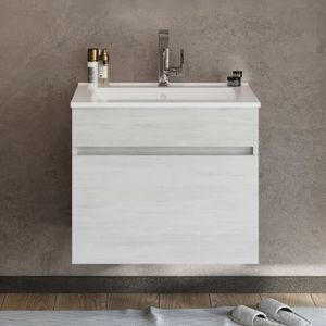 MEUBLE VASQUE - PLAN Meuble salle de bain suspendu BOGOTA - SANIVERRE - simple vasque 1 tiroir Chêne blanc - 60 cm