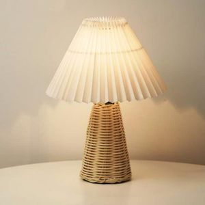 LAMPE A POSER Sonew Lampe plissée en rotin Lampe de Table en Rotin plissé Vintage, Lampe de Chevet Moderne pour Chambre à luminaire poser