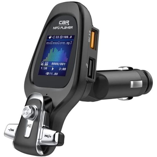 Transmetteur Fm Bluetooth, 1,8 Pouces Écran Couleur Lcd Qc3.0 Chargeur
