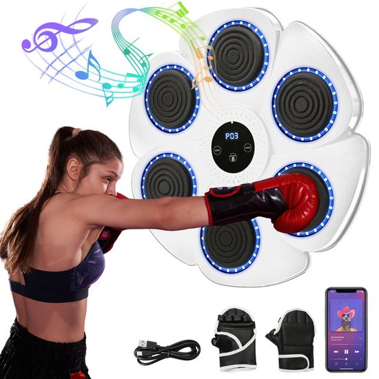 Machine De Boxe Musicale Murale - Avec Gants, Bandeau, Bracelet - Pour Enfants Et Adultes, Exercice, Soulagement Stress