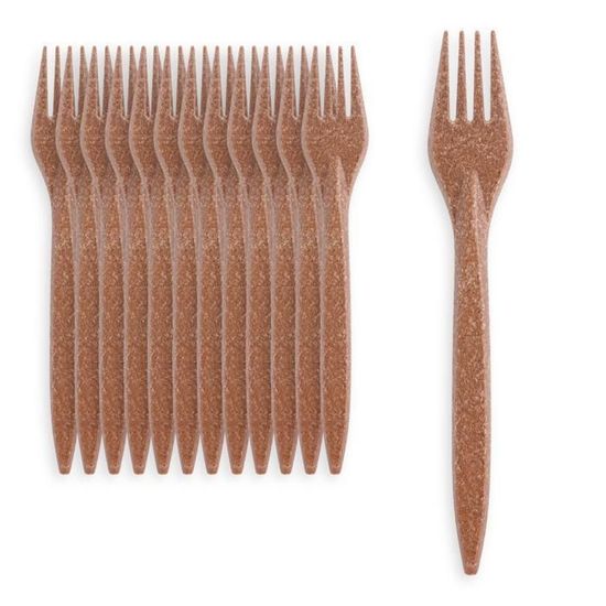 ECOPICNIC Fourchettes Jetables WPC 100 Pièces Marron Foncé - Couverts Écologiques Durables