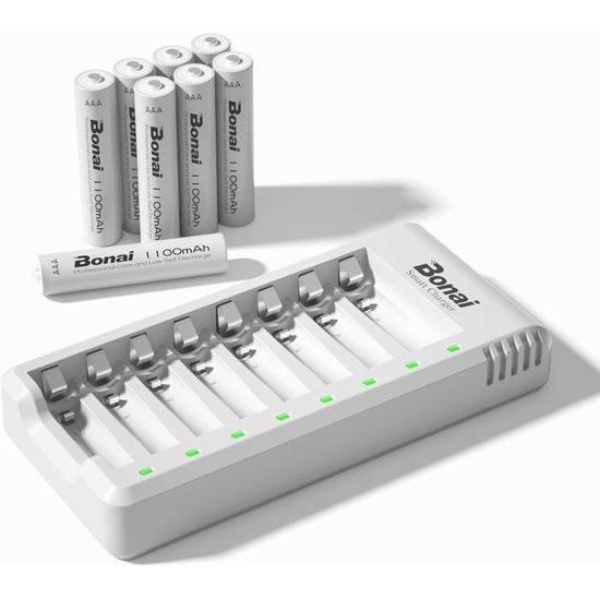 Chargeur Piles Intelligent 12 Slots - Pour AA/AAA Rechargeables - USB-C, Charge Rapide 2h - Indicateur LED - 9