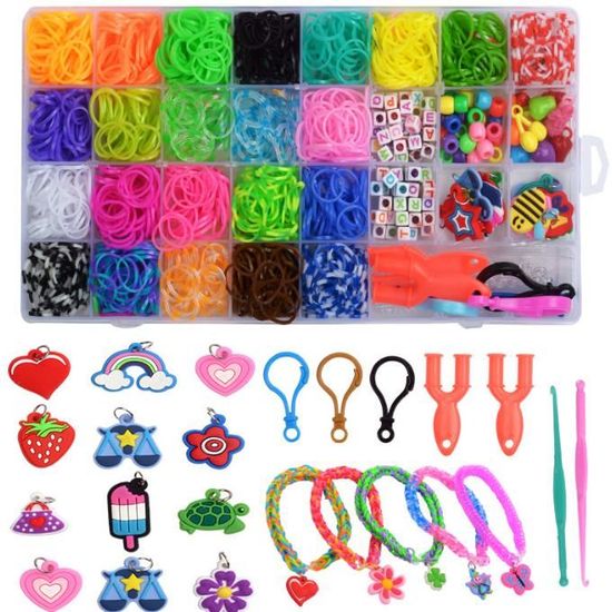 NINGESHOP 3600+ Élastiques Bracelet – Kit Complet Avec 54 Cases, Perles, Pompons Et Outils – Loisir Créatif Enfant 5-12 Ans