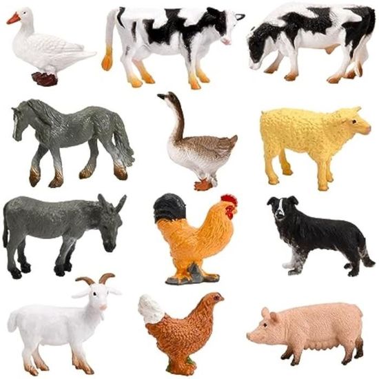 BLMHTWO Lot de 12 petits animaux de la ferme, jouets d'animaux de la ferme  avec 12 motifs différents, mini figurines réalistes en PVC pour