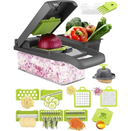 Hachoir à oignons, 450 ml, coupe-légumes, coupe-oignons, cuisine, multi-hachoir manuel à 3 lames