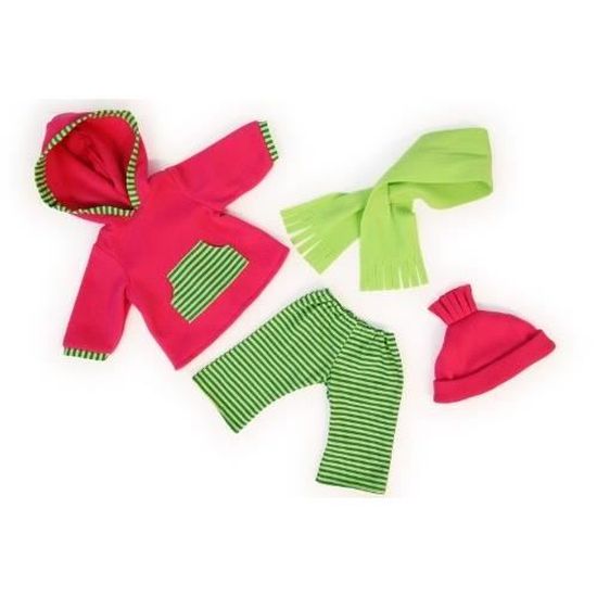 Ensemble hiver pour poupées BAYER DESIGN - Gilet à capuche et pantalon - Vert/Rose vif - 40-46 cm