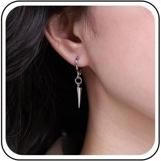 Anneau Boucle D'Oreille Charnière Avec Pendantes Cône Et Triangle Ouvert - Créoles Huggie Acier Inoxydable Homme Femme