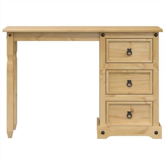 Coiffeuse en bois de pin massif Corona avec rangement pratique et design naturel - Mode and Deco
