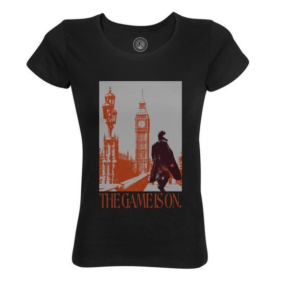 T-shirt Sherlock Holmes 221B - Motif Graphique - Coton 100% - Uni Noir - Coupe Régulière