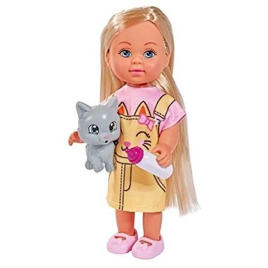 Simba Evi Love Kitty Puppe – 12 Cm Groß, Mit Katzenkleid, Babykatze & Trinkflasche, Ab 3 Jahren