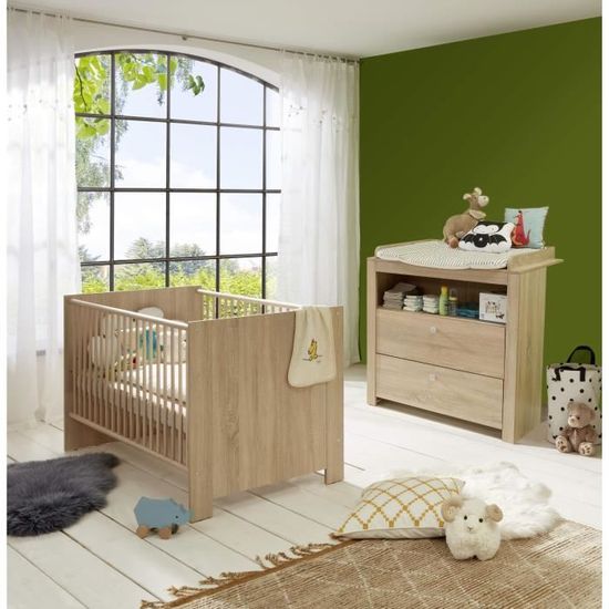 Chambre bébé Duo : Lit 70 x 140 cm + Commode à langer OLIVIA - Chêne -  TREND TEAM - Cdiscount Puériculture & Eveil bébé