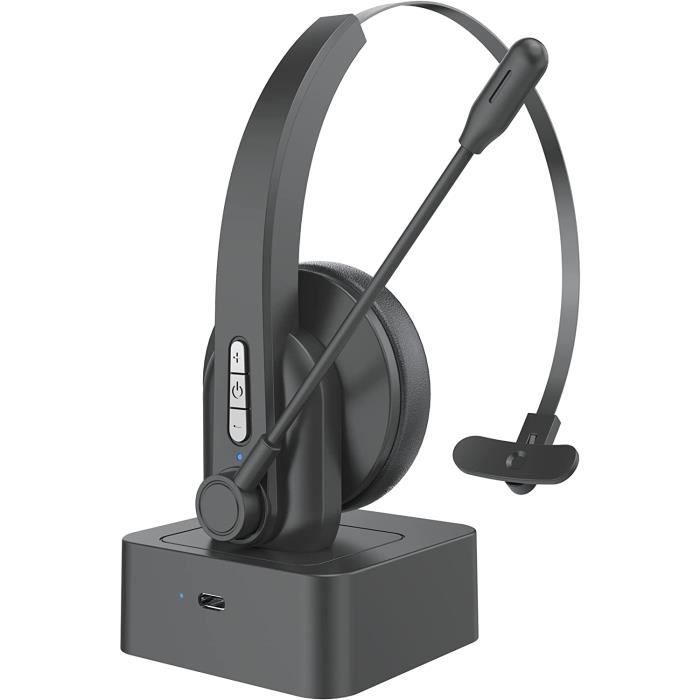 Casque Bluetooth Mono Avec Station De Charge – Micro Anti-bruit, Pour Télétravail Et Centre D’appels