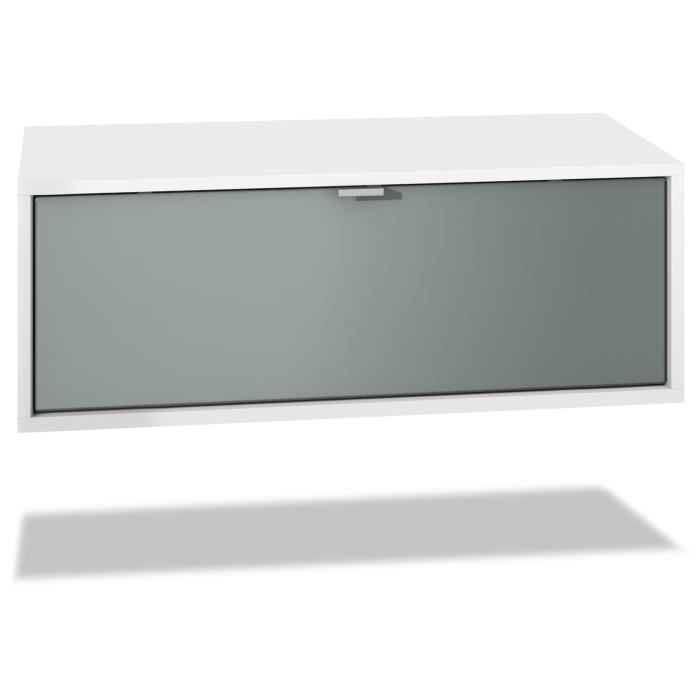 Vladon Meuble TV Lana 140 armoire murale lowboard 140 x 29 x 37 cm caisson en blanc mat façades en Graphite satiné mat