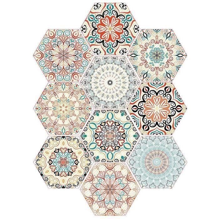Stickers Carrelage Hexagonaux Autocollants - 10 Pièces PVC Imperméable Pour Mur Et Sol