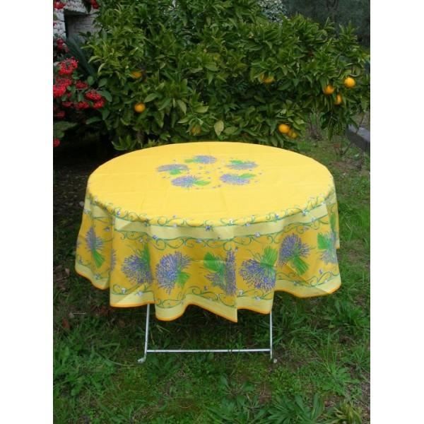 Nappe ronde coton enduit lavande jaune 1m80