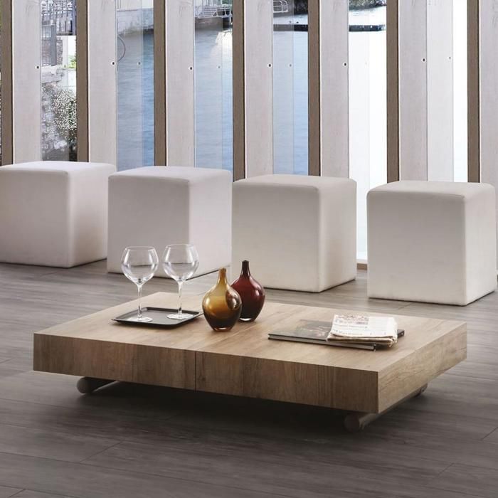 Table basse relevable extensible BLOCK design rouvre noué piétement taupe 80 x 120 cm natural MDF Inside75