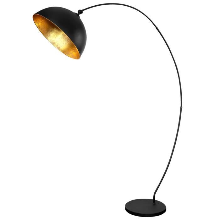 Lampadaire LED courbé avec feuille d'or, noir mat, H 182 cm