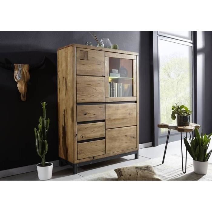 Buffet avec vitrine - Bois massif de chêne sauvage huilé (Tabacco brown) - VILLANDERS #306