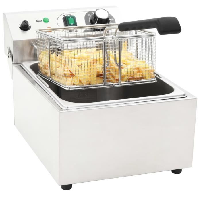 Friteuse électrique Semi-professionnelle - 6 L 2000 W - Thermostat Réglable - En Inox - Blanc