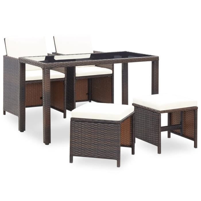 Salon de jardin 5 pcs avec coussins - Meuble de jardin Salon Bas De Jardin Résine tressée Marron Parfait #140062
