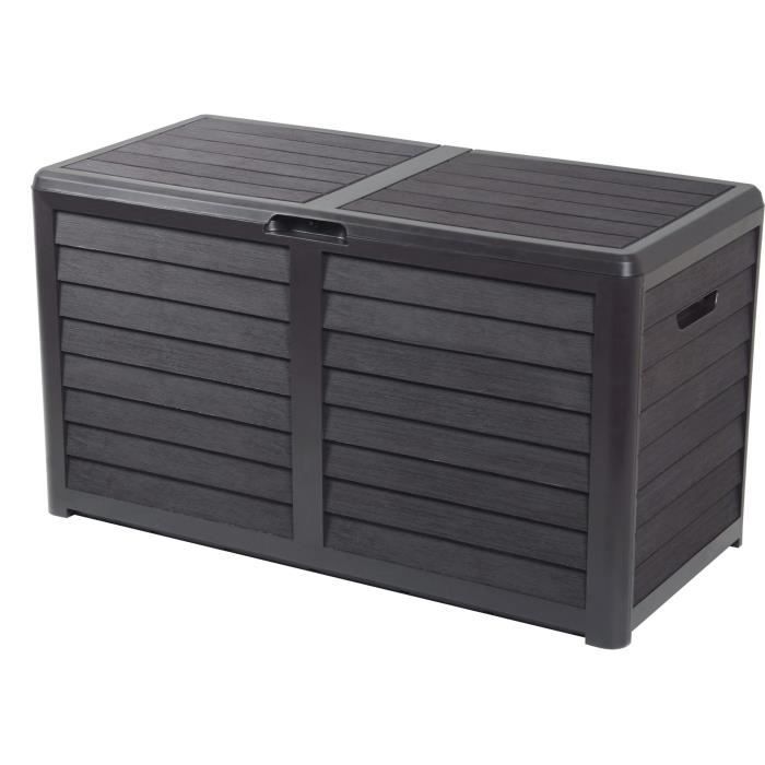 EDA PLASTIQUE Malle de jardin Baya en plastique - 420L - Décor bois - Gris foncé