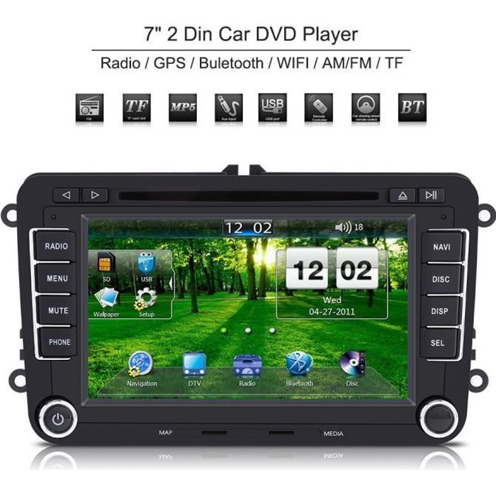 7 - Autoradio 2 Din Lecteur DVD de voiture écran tactile Navigation GPS Bluetooth HE-VW07-1 pour VW - Volkswagen - POLO - PASSAT -