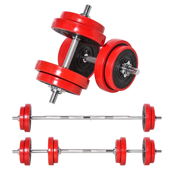 Ensemble d'haltères total 20 kg - 2 en 1 haltères courte-longue avec barre d'extension - entraînement musculaire & haltérophilie