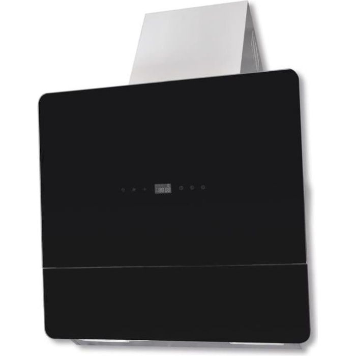 Hotte murale inclinée en verre trempé avec écran 600 mm Noir Hotte aspirante tactile Noir et argent cuisine