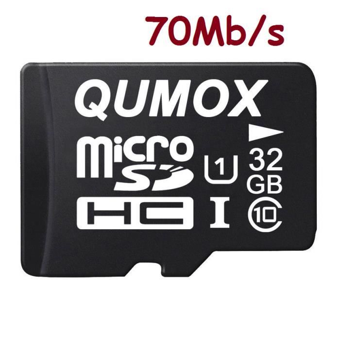 Qumox Micro sd 32 Go SDHC + Adaptateur classe 10 UHS-I U1 70Mo/s