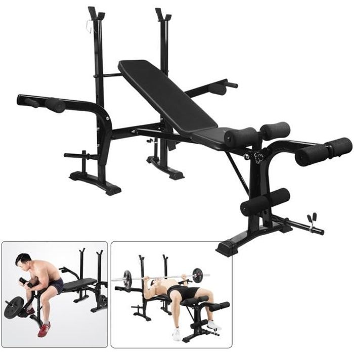 SINBIDE® Banc de Musculation Multifonction Complet Mixte, Réglable Pliable Inclinable, avec Support de Barre Haltère Rack