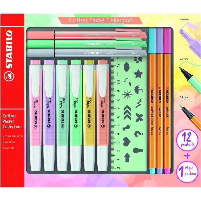 Coffret STABILO Pastel Collection x 13 STABILO Mixte STABILO pastel collection 13 pièces: 6 STABILO swing cool + 3 STABILO point 88