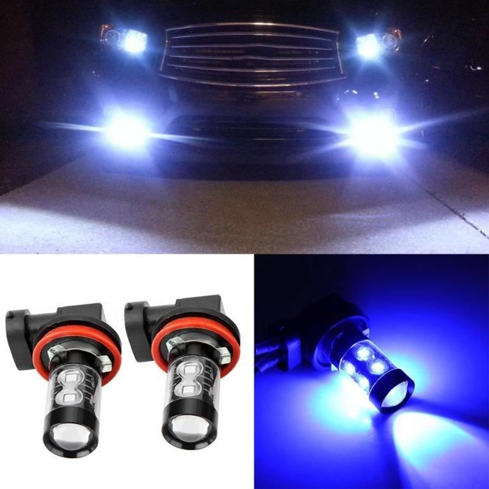 VINGVO phare à LED 2pcs H11 / H8 6000K Bleu 50W LED Ampoules de phare Kit antibrouillard voiture conduite lampe