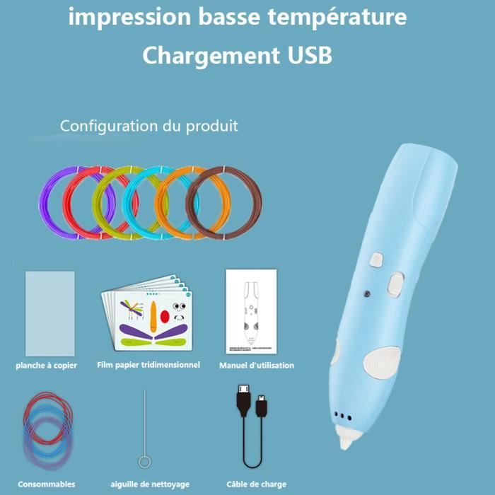 Stylo d'impression 3D intelligent à basse température , Stylo 3D Stéréoscopic impression Artisanat + 5 colores 1.75MM*10M PCL Filame
