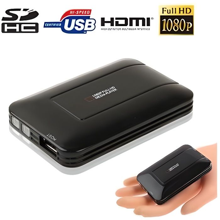 Lecteur Multimédia Full Hd Disque Dur Hdmi Vidéo Photo Musique Télécommande Noir - Yonis