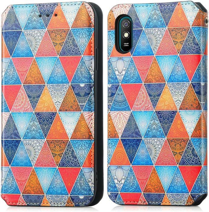 AIFILLE Cover Portafoglio Per Redmi 9A - Con Stampa Mandala Fiori, Flip Rigida Con Slot Carte E Supporto, 360° Antiurto - 2
