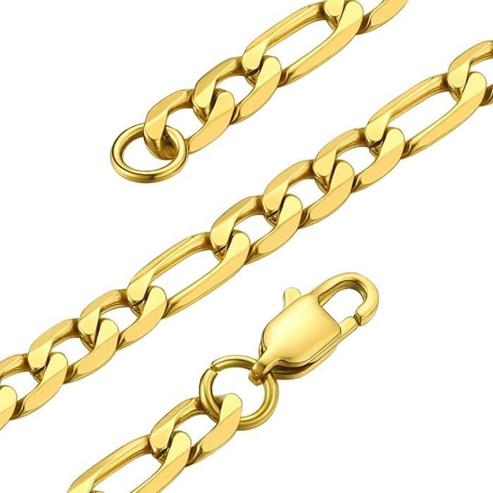 Collier Homme Figaro/Cubain En Acier Inoxydable - Plaqué Or Ou Argenté - Largeurs 4mm/6mm/9mm - Longueurs 36 à 76 Cm - Style Hip Hop, Cadeau Idéal