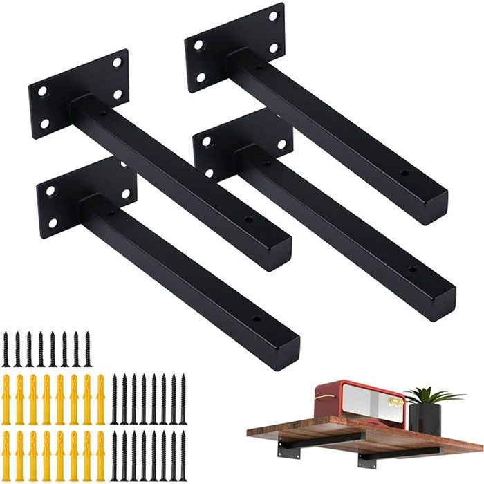Équerre Étagère Murale - JEDBESETZT - Lot de 4 - Noir - Fixation Invisible - 15cm